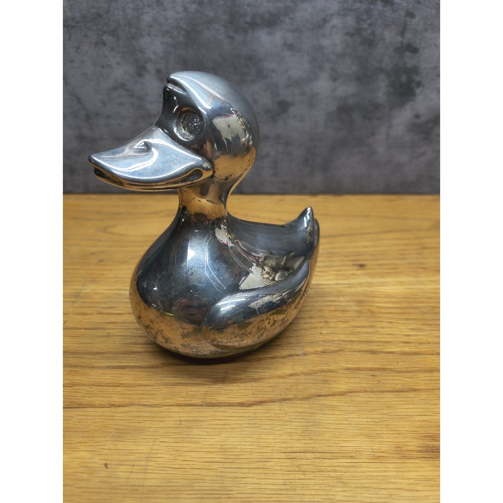 Vintage Leonard Silver Plated Duck Coin Piggy Bank - No Key